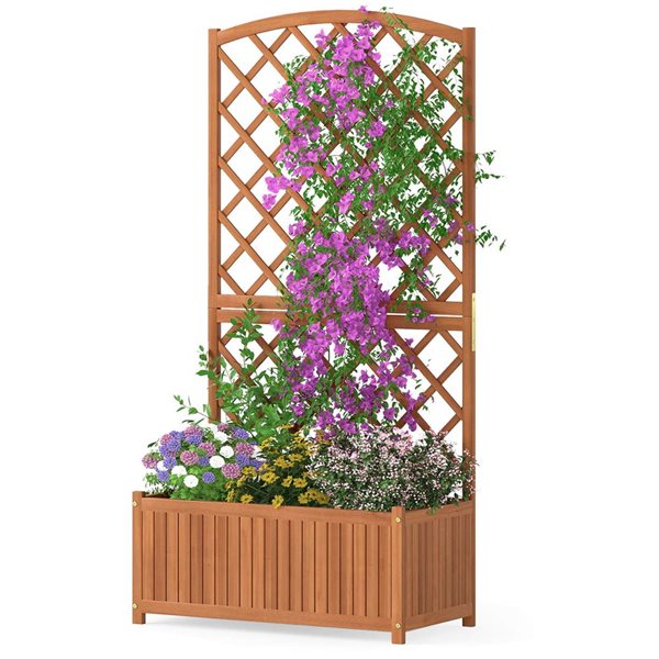 Costway Wooden Planter w/ Diamond Trellis 63-in - Natural