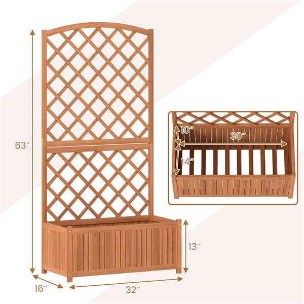 Costway Wooden Planter w/ Diamond Trellis 63-in - Natural