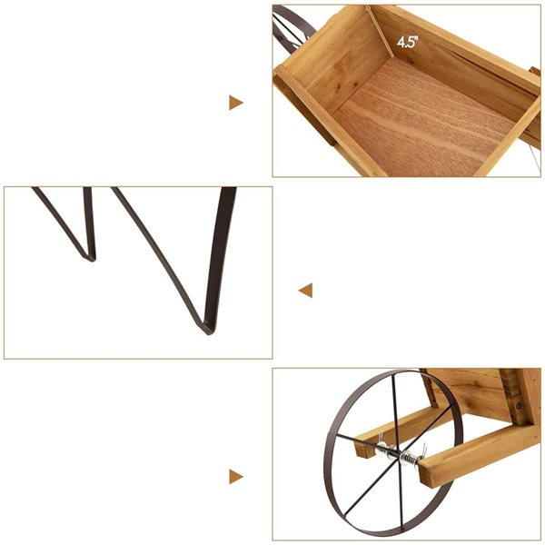 Costway Wooden Decorative Rustic Wheelbarrow Planter for Flowers - Beige