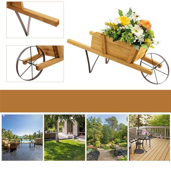 Costway Wooden Decorative Rustic Wheelbarrow Planter for Flowers - Beige