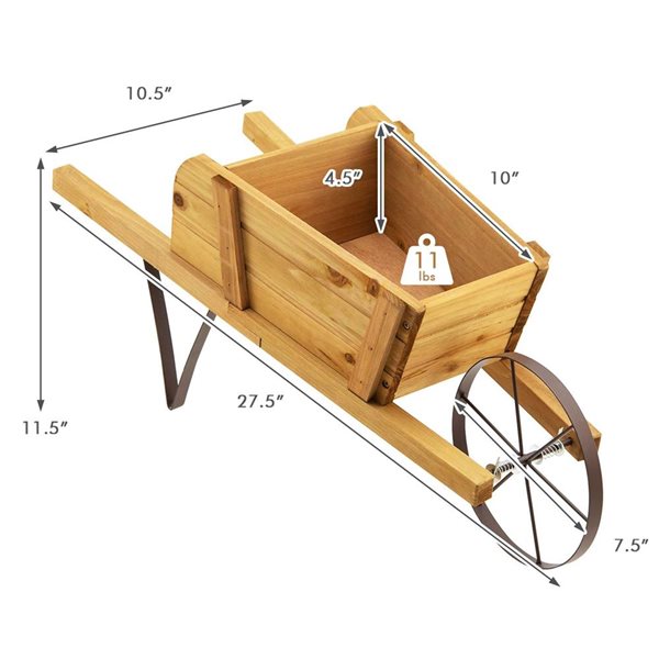 Costway Wooden Decorative Rustic Wheelbarrow Planter for Flowers - Beige