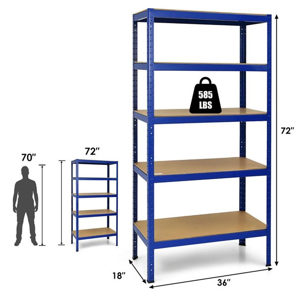 Costway Heavy-Duty 5-Tier Steel Shelving Unit Adjustable 72-in - Blue