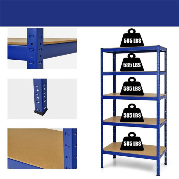 Costway Heavy-Duty 5-Tier Steel Shelving Unit Adjustable 72-in - Blue