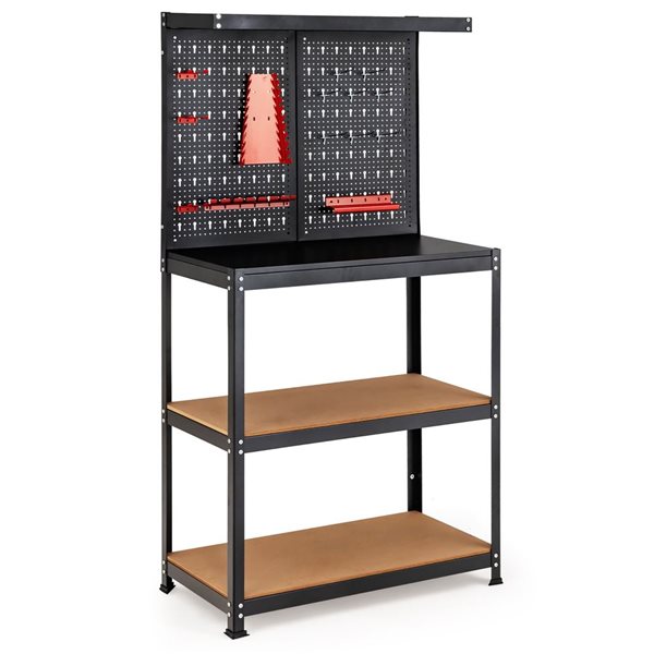 Costway Tool Storage Multipurpose Workbench w/ 4 Shelves and Peg Board