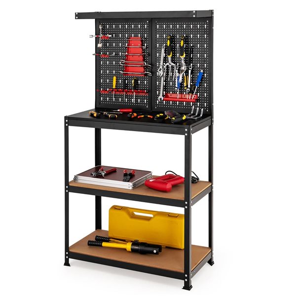 Costway Tool Storage Multipurpose Workbench w/ 4 Shelves and Peg Board