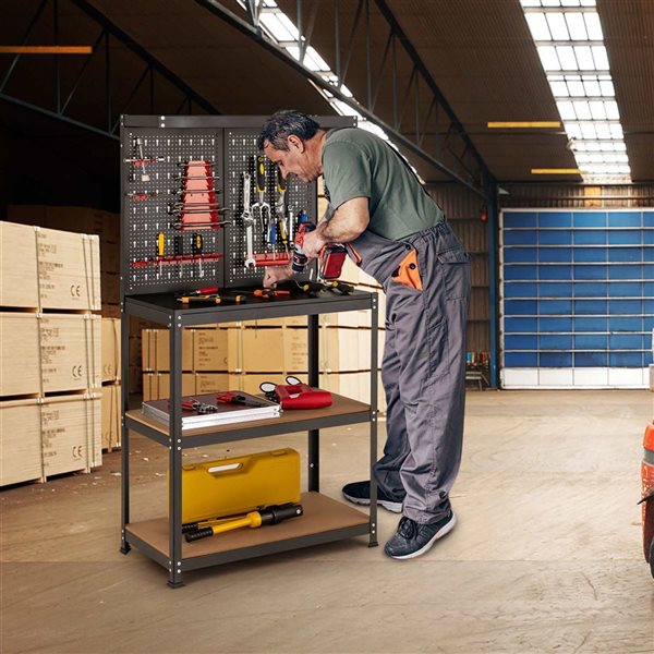 Costway Tool Storage Multipurpose Workbench w/ 4 Shelves and Peg Board