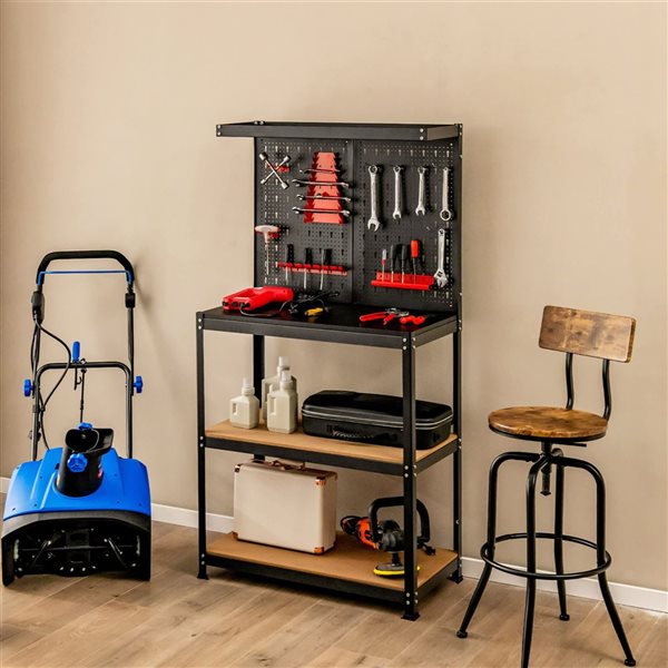 Costway Tool Storage Multipurpose Workbench w/ 4 Shelves and Peg Board