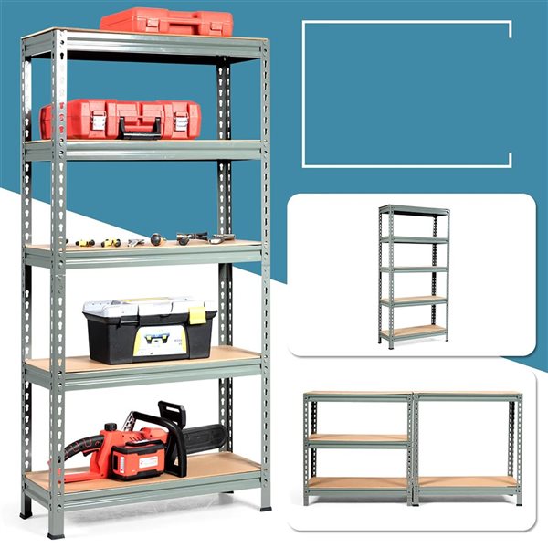 Costway 5-Tier Steel Shelving Unit Adjustable 60-in - Grey