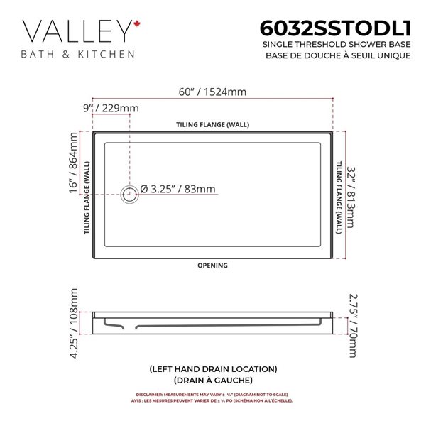 Valley Bath & Kitchen Acrylic Shower Base 32 W x 60-in L with Left Drain in White