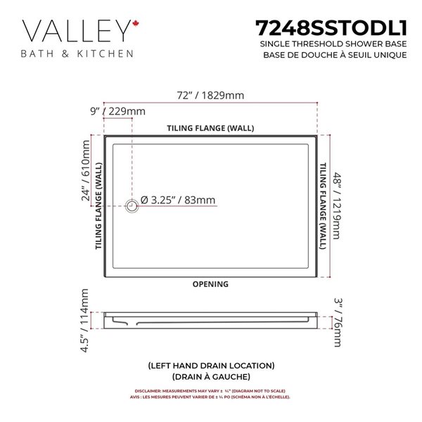 Valley Bath & Kitchen Acrylic Shower Base 48 W x 72-in L with Left Drain - White