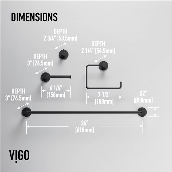 VIGO Cass Bath Hardware Set 4-Piece - Matte Black