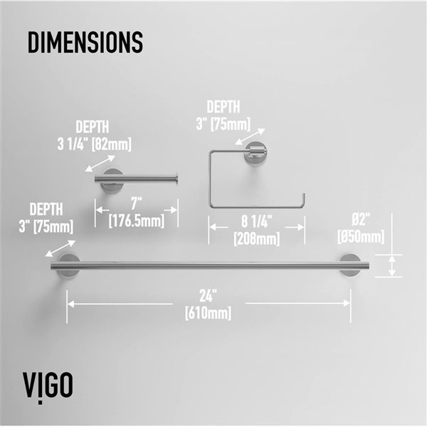 VIGO Elan Bath Hardware Set 3-Piece - Chrome