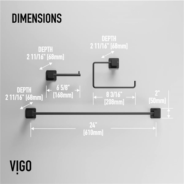 VIGO Meridian Bath Hardware Set 3-Piece - Matte Black