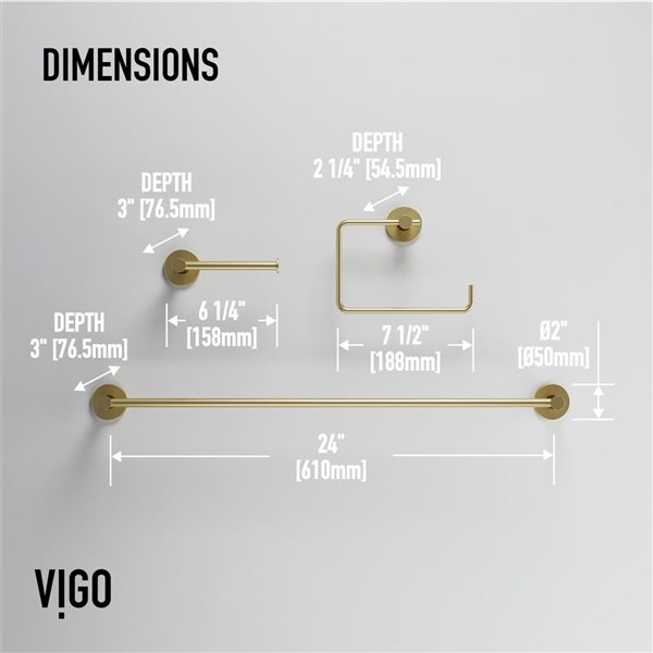 VIGO Cass Bath Hardware Set 3-Piece - Matte Brushed Gold