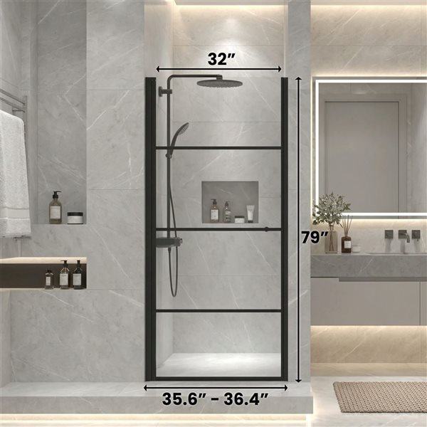 GEF Terry Reversible Pivot Shower Door 36 x 79-in - Matte Black