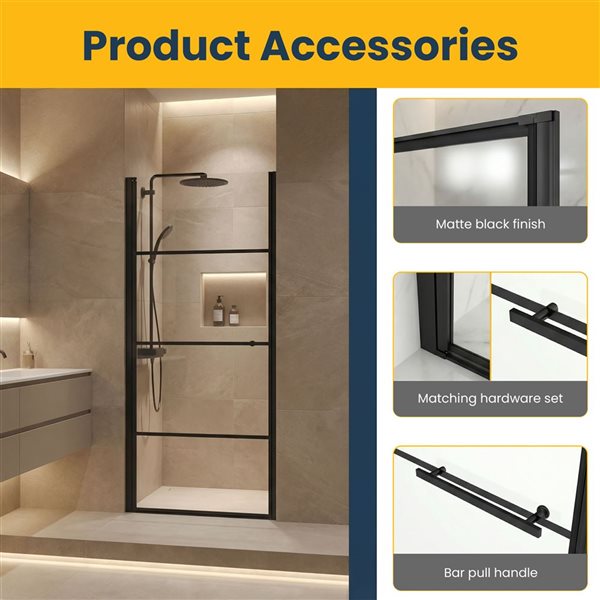 GEF Terry Reversible Pivot Shower Door 36 x 79-in - Matte Black