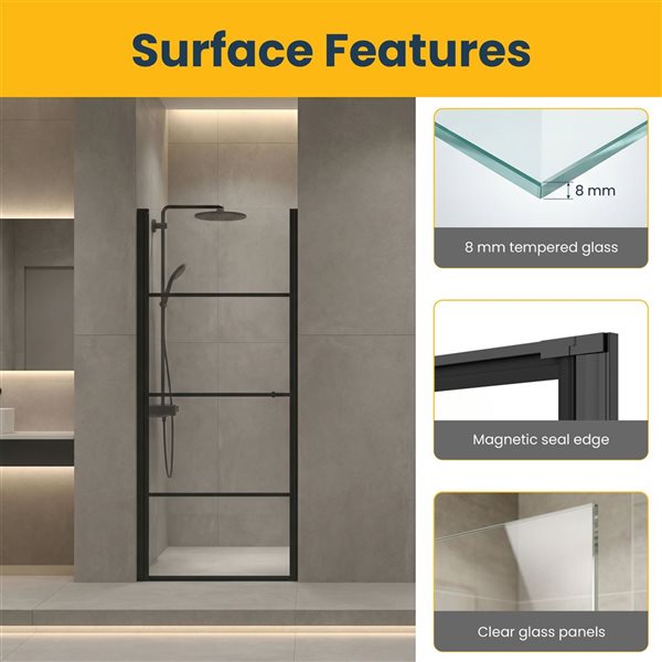 GEF Terry Reversible Pivot Shower Door 36 x 79-in - Matte Black