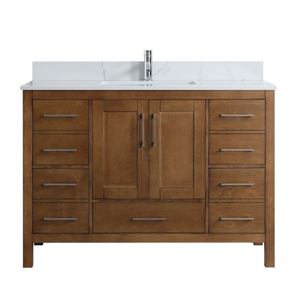 GEF Willow Bathroom Vanity in Walnut 48 x 22-in 2-Door 5-Drawer Freestanding with Calcutta Marble Countertop
