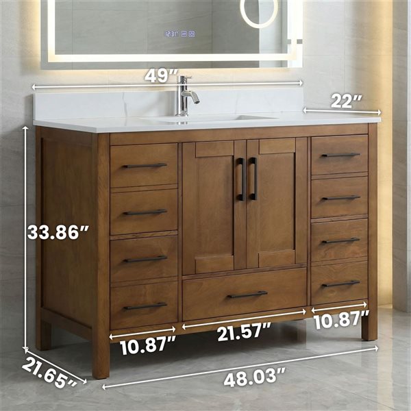GEF Willow Bathroom Vanity in Walnut 48 x 22-in 2-Door 5-Drawer Freestanding with Calcutta Marble Countertop