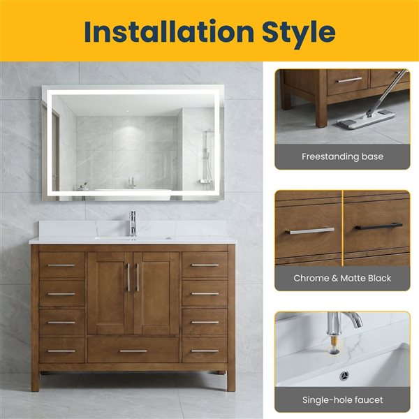 GEF Willow Bathroom Vanity in Walnut 48 x 22-in 2-Door 5-Drawer Freestanding with Calcutta Marble Countertop