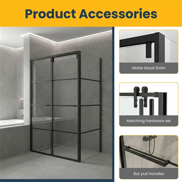GEF Terry Framed Reversible Sliding Shower Door 48 x 79-in with 32-in Side Panel - Matte Black
