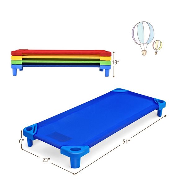 Costway Stackable Naptime Cot for Kids 51 x 23-in - Multiple Colours 4-Pack
