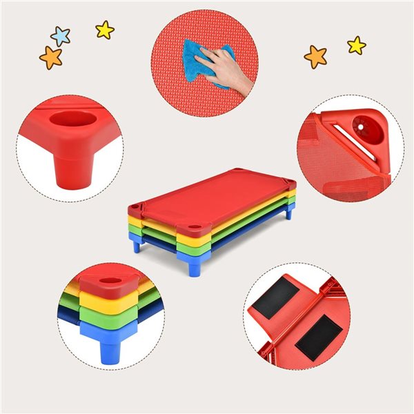 Costway Stackable Naptime Cot for Kids 51 x 23-in - Multiple Colours 4-Pack