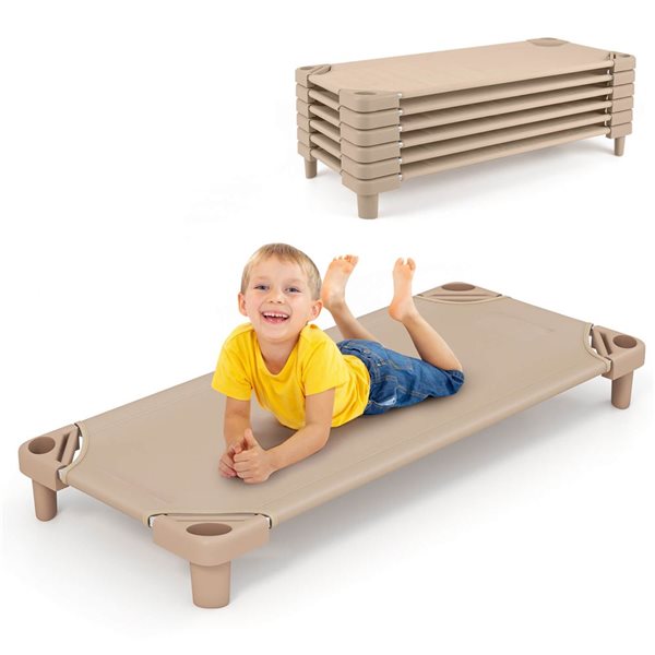 Costway Stackable Naptime Cots for Kids 51 x 23-in - Coffee - 6-Pack