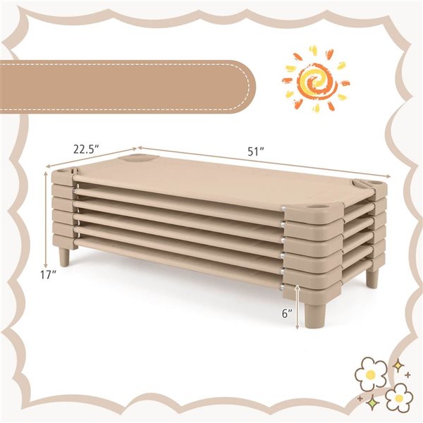 Costway Stackable Naptime Cots for Kids 51 x 23-in - Coffee - 6-Pack