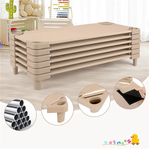 Costway Stackable Naptime Cots for Kids 51 x 23-in - Coffee - 6-Pack