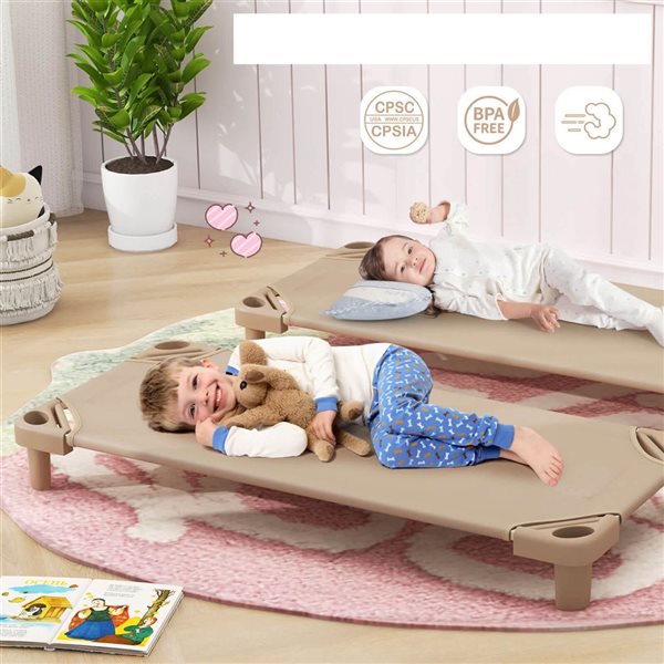 Costway Stackable Naptime Cots for Kids 51 x 23-in - Coffee - 6-Pack