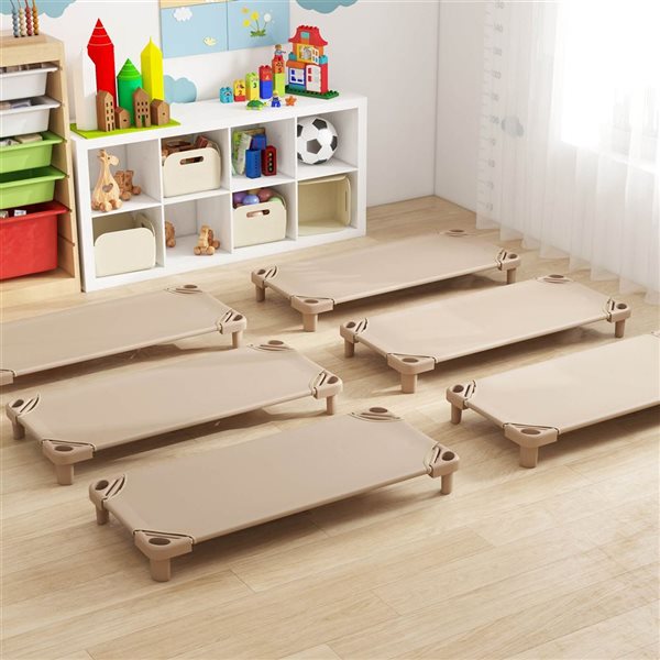 Costway Stackable Naptime Cots for Kids 51 x 23-in - Coffee - 6-Pack