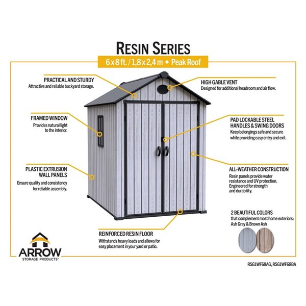Arrow Garden Shed Resin 6 x 8-ft - Ash Grey