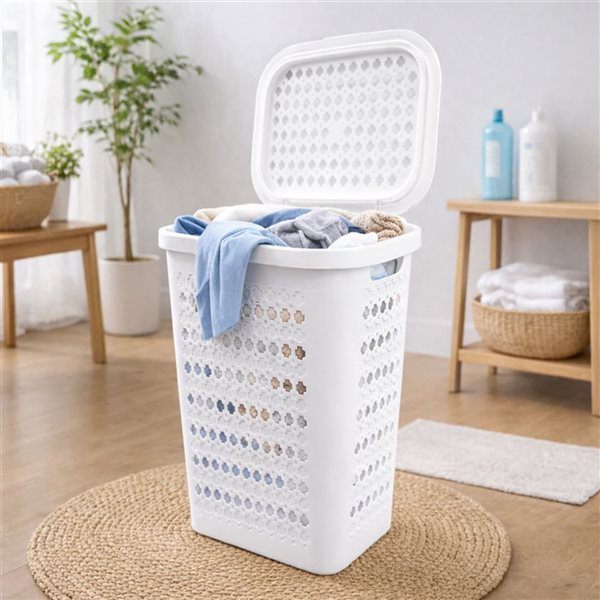 Modern Homes Plastic Laundry Hamper Mosaic 50 L - White