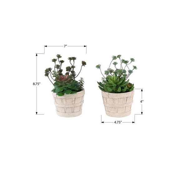Set of 2 Monarch Specialties Artificial Plants 9-in Tall w/ Beige Cement Pots - Succulent