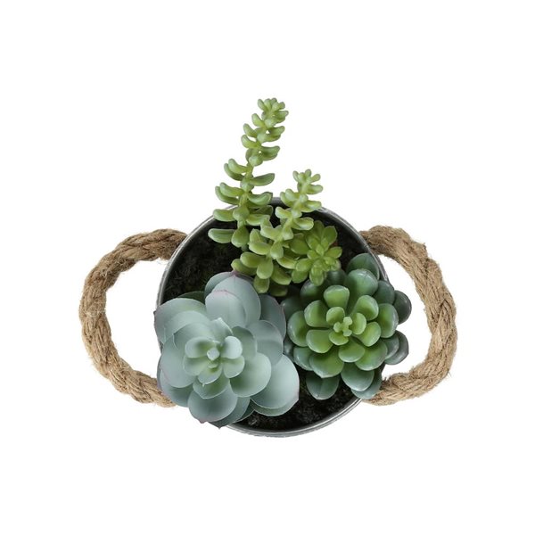 Set of 2 Monarch Specialties Artificial Plants 7-in Tall w/ White Metal Pots - Succulent