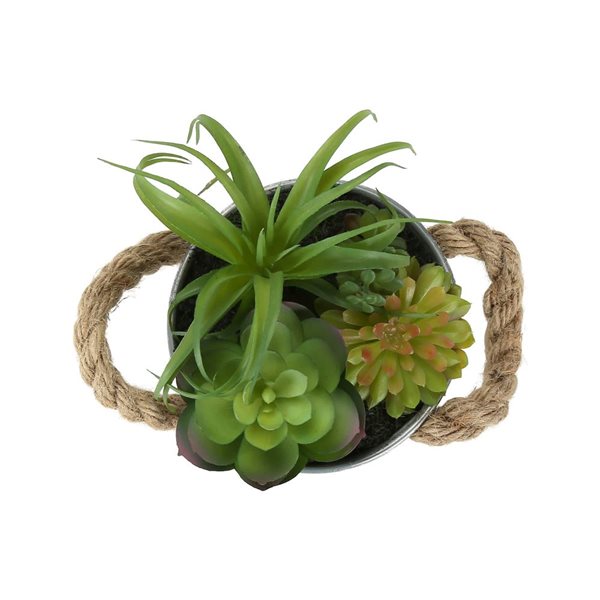 Set of 2 Monarch Specialties Artificial Plants 7-in Tall w/ White Metal Pots - Succulent
