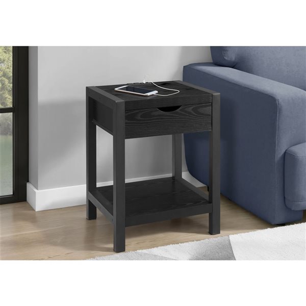 Monarch Specialties Accent Table/Nightstand Contemporary 24-in w/ Drawer and Oak Laminate - Black
