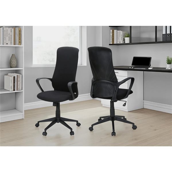 Monarch Specialties Ergonomic Swivel Office Chair Fabric Covered w/ Adjustable Height and Tilt + Armrests - Black