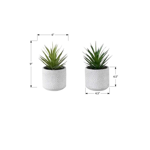 Set of 2 Monarch Specialties Artificial Plants 9-in Tall w/ White Cement Pots - Succulent