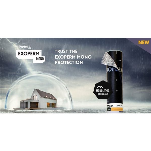 PARTEL EXOPERM MONO 150 Waterproof + Air and Vapour Barrier Breathable Monolithic Membrane 5 x 164-ft
