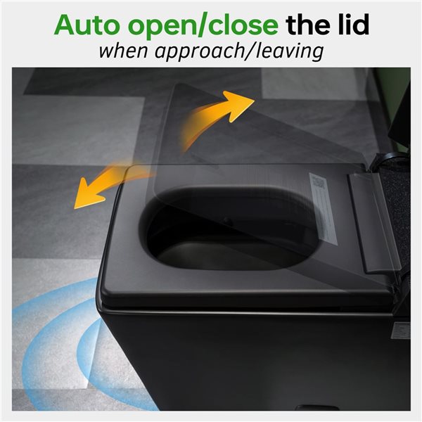 Woodbridge Square Smart Bidet Toilet w/ Tank - Auto Open/Close + Auto Flush and Foot Sensor + Spray Modes - Matte Black