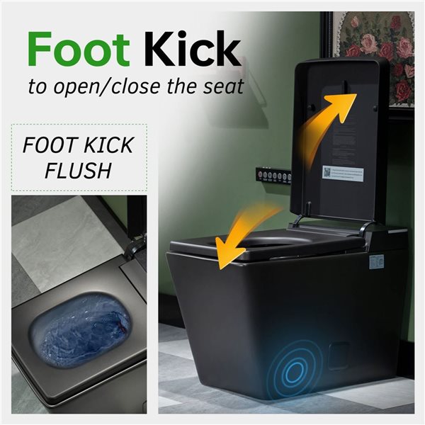 Woodbridge Square Smart Bidet Toilet w/ Tank - Auto Open/Close + Auto Flush and Foot Sensor + Spray Modes - Matte Black