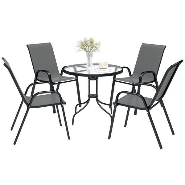 Patio Set Rona Outsunny 5-Piece Patio Dining Set for 4 - Dark Grey 84G-683V00CG | RONA