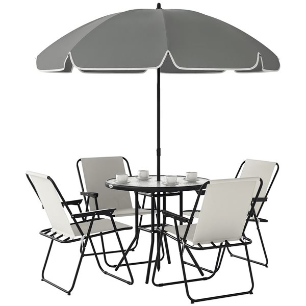 Patio Set Rona Outsunny 6-Piece Patio Dining Set Folding with Umbrella - Cream 84G ...