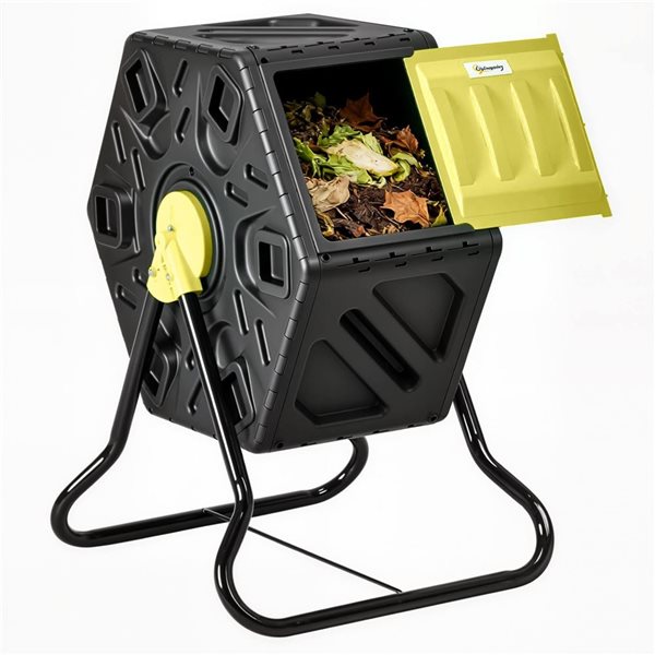 Outsunny Compost Bin Rotating w/ 24 Vents and Steel Legs 64-L - Yellow ...