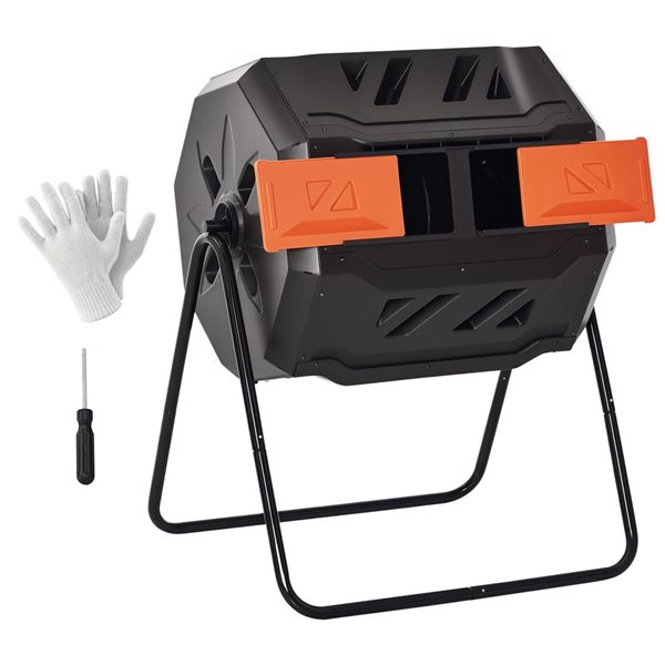 Outsunny Compost Bin Outdoor w/ 360° Rotating Dual Chamber - Orange 845 ...