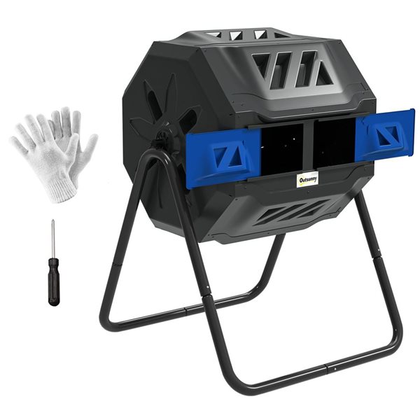Outsunny Compost Bin Outdoor w/ 360° Rotating Dual Chamber - Blue 845 ...