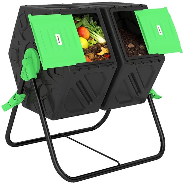 Outsunny Composter w/ Rotating Dual Chamber + Steel Legs 130-L - Green ...