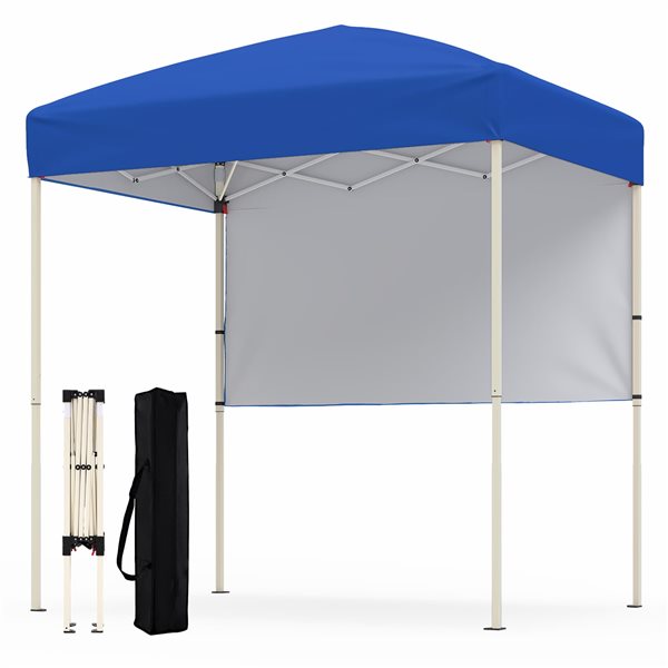 Costway Pop-Up Canopy Tent w/ Half-Length Back Wall 6 x 4-ft - Blue ...